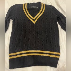 Raulph Lauren black and gold v neck cable knit sweater